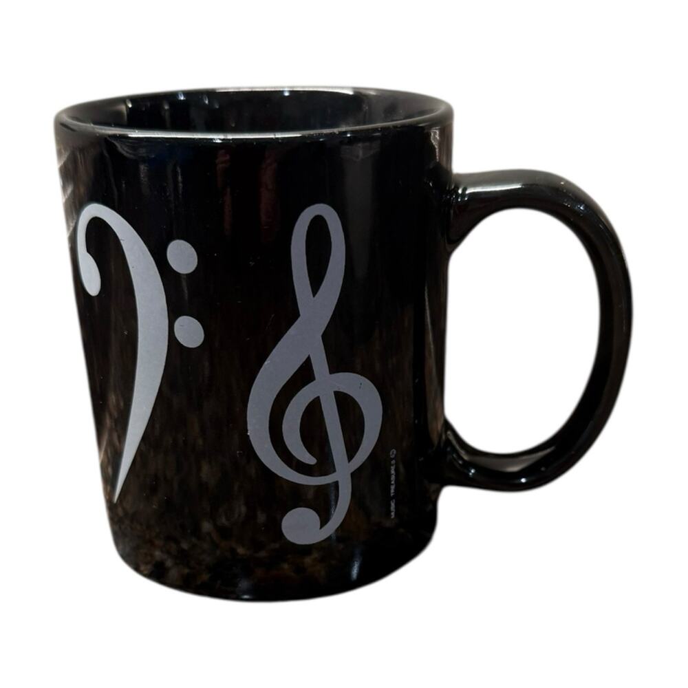 Vtg Music Treasures Black White Musical Notes Coffee/Tea‎ Mug Treble Bass Clef